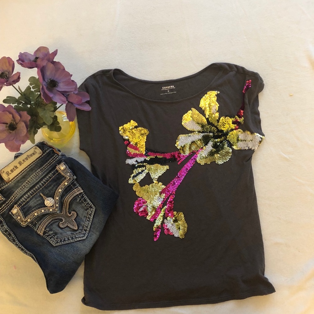 Express sequin floral shirt